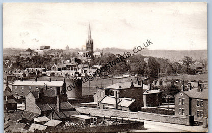 Norwich 1905 aerial view of the city collectable old postcard