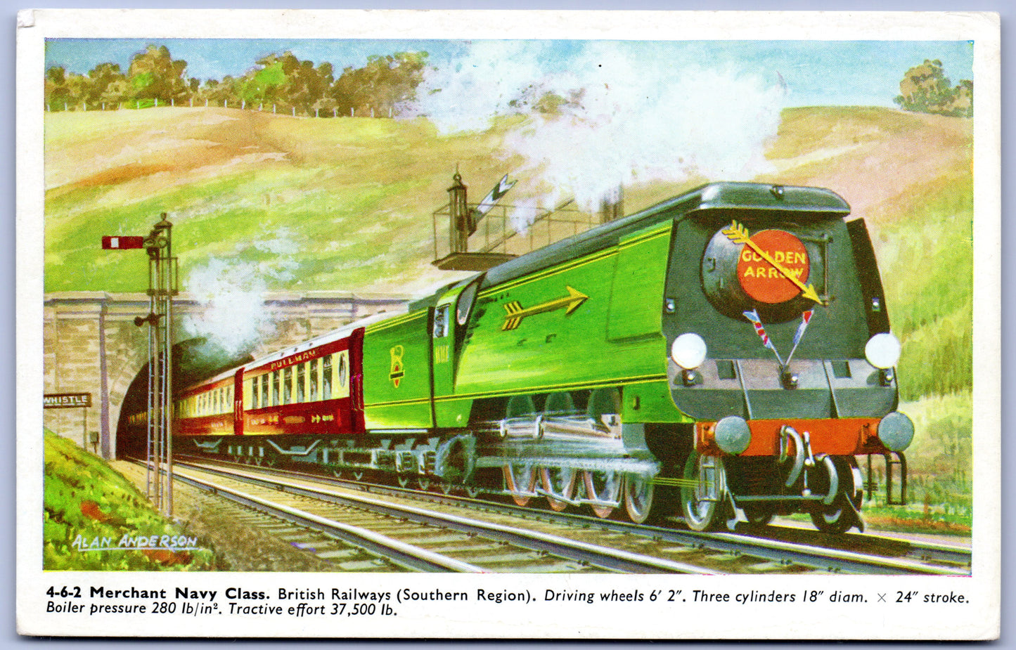 4-6-2 Merchant Navy Class British Railways steam train postcard