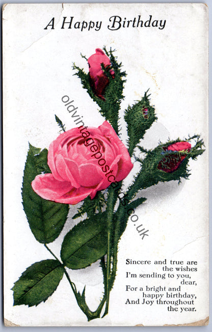 A Happy Birthday greetings postcard with roses