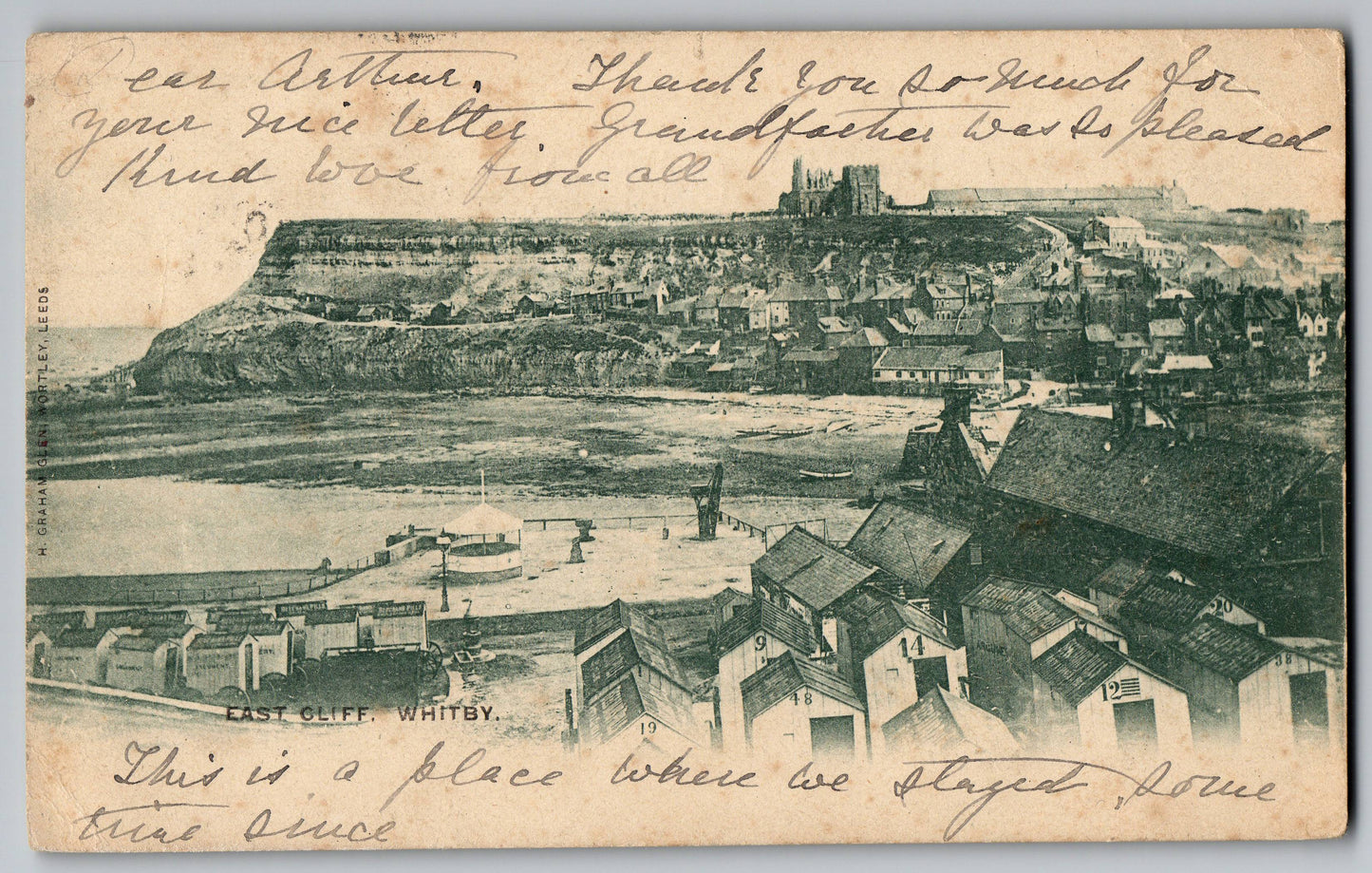 East Cliff Whitby Yorkshire old collectable postcard with view over the historic seaside town houses