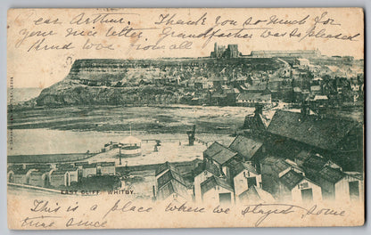 East Cliff Whitby Yorkshire old collectable postcard with view over the historic seaside town houses