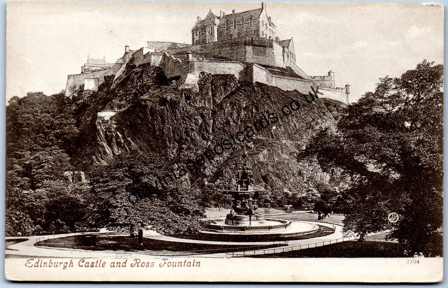 Edinburgh Castle and Ross Fountain old postcard