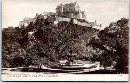 Edinburgh Castle and Ross Fountain old postcard