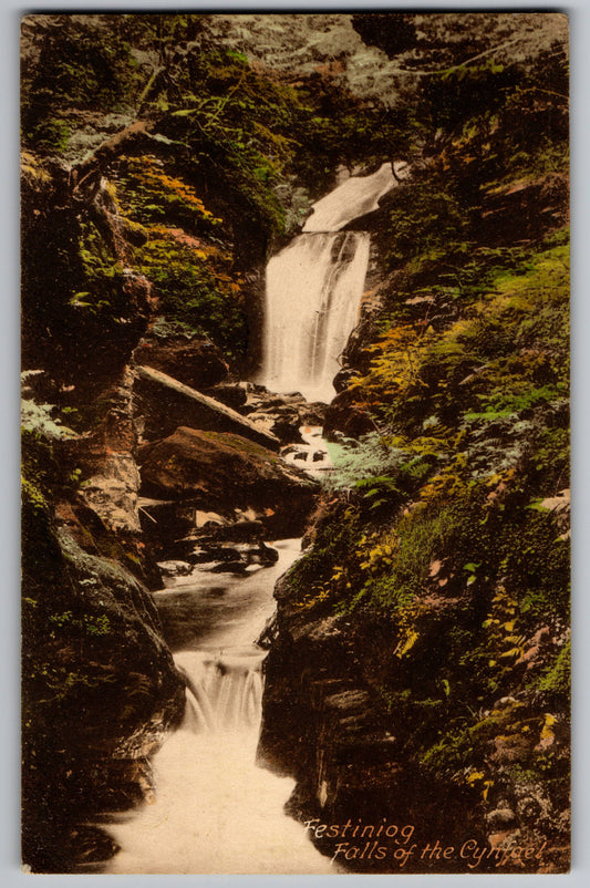 Ffestiniog Falls of the Cynfael view of Welsh waterfalls old postcard