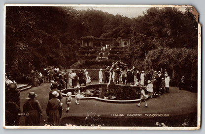 Italian Gardens Scarborough 1926 old collectable postcard view of family day out