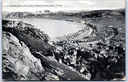 Llandudno and Little Orme from Great Orme 1914 old collectable postcard