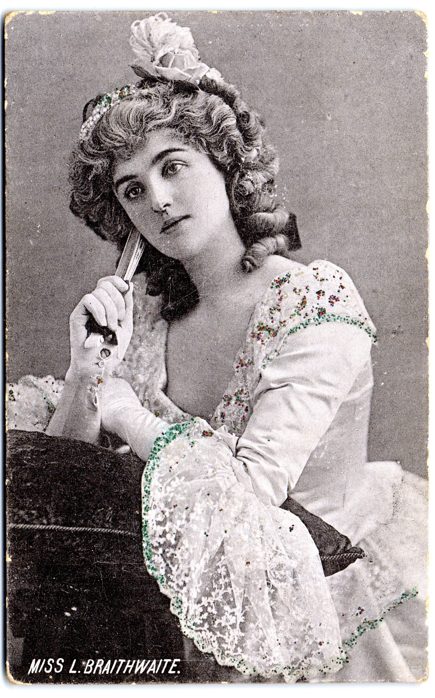 Miss Lilian Braithwaite Edwardian Actress old collectable glitter postcard