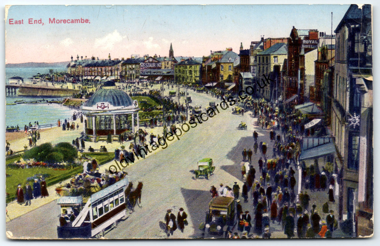 Morecambe East End 1924 old collectable postcard with street view and beach