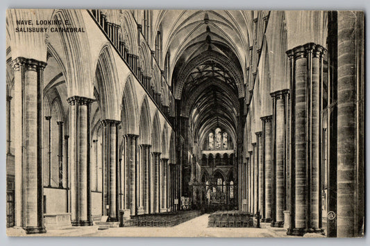 Nave looking East Salisbury Cathedral 1911 old collectable postcard