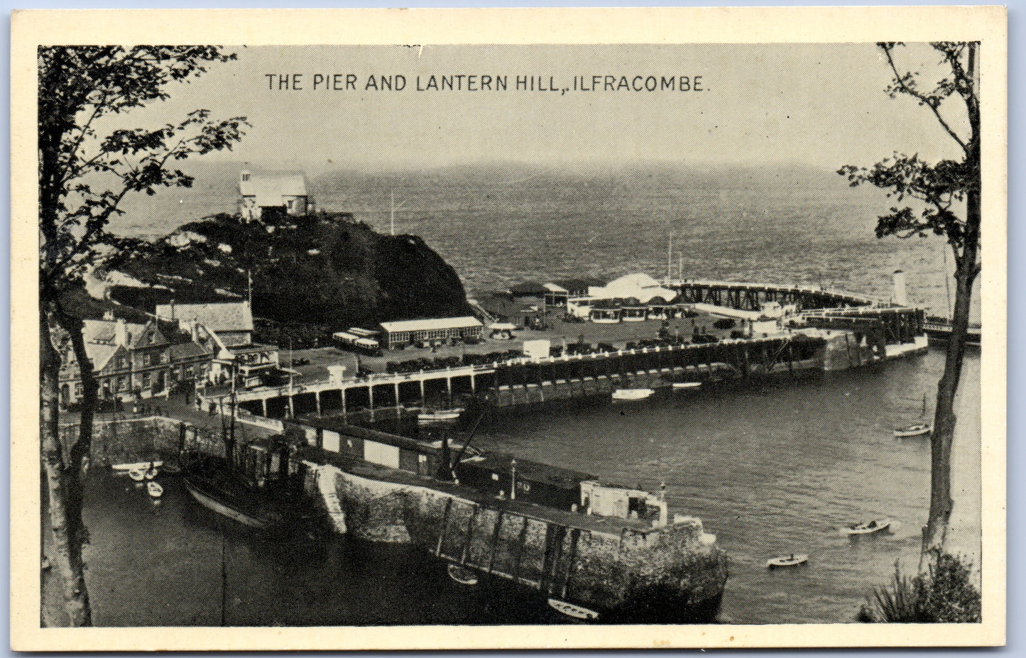 The Pier and Lantern Hill, Ilfracombe old seaside and lighthouse postcard