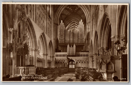 Wells Cathedral Choir Looking West interesting old postcard